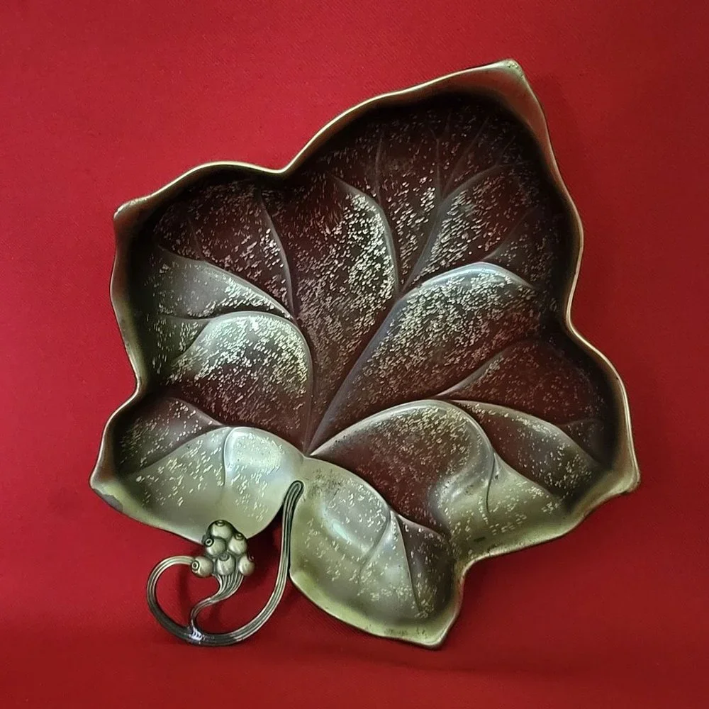 VTG Golden Brass Maple Leaf Trinket Dish